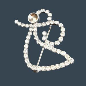 Rhinestone Angel Pin Brooch Vintage Silver Rhinestone Holiday Jewelry